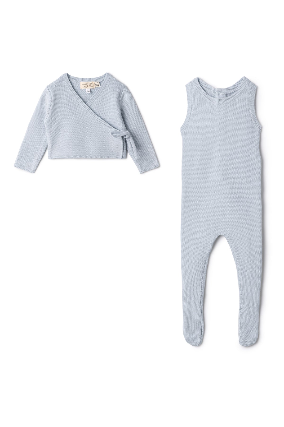 BEBE BELLA 2PC KNIT OVERALL WITH CARDIGAN SET