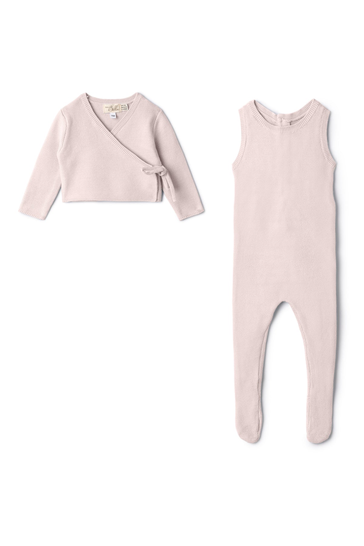BEBE BELLA 2PC KNIT OVERALL WITH CARDIGAN SET