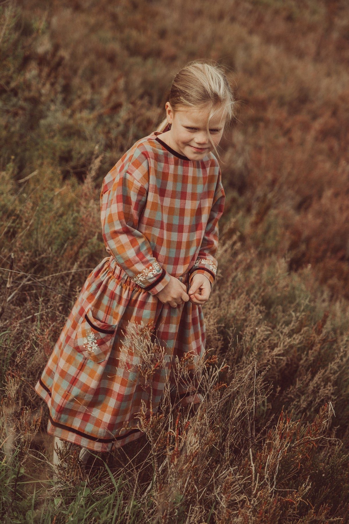 THE LITTLE POETS 2PC ELISE EMBROIDERED CHECKED SHIRT WITH AMALIA SKIRT