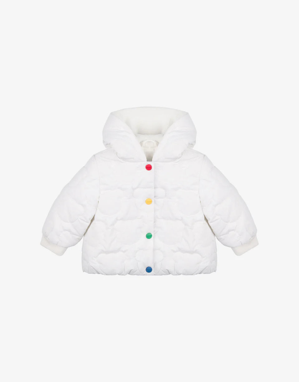 MOSCHINO PADDED BEAR PRINT JACKET WITH MULTICOLOR BUTTONS
