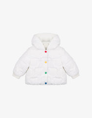 MOSCHINO PADDED BEAR PRINT JACKET WITH MULTICOLOR BUTTONS