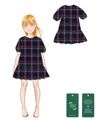 EMPORIO ARMANI SHORT SLEEVE PLAID PLEATED DRESS