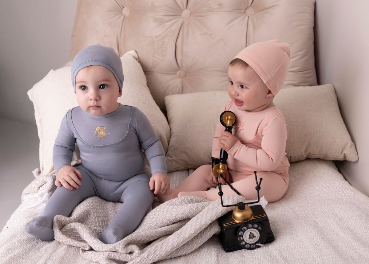 MINILABEL 2PC ANTIQUE PHONE FOOTIE WITH BEANIE SET