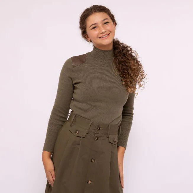 ONE TWENTY LEATHER PATCH SWEATER