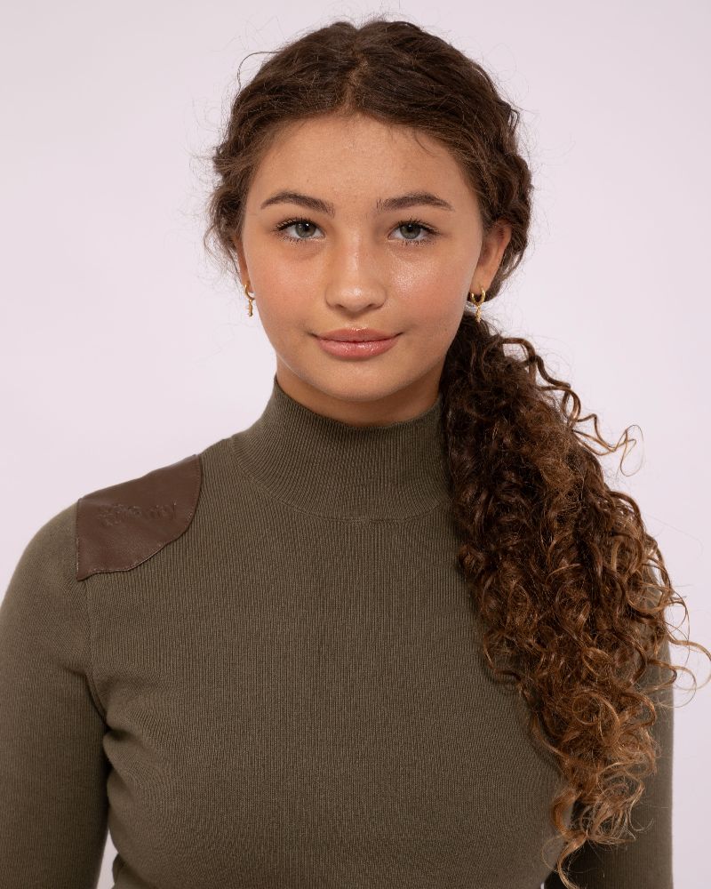 ONE TWENTY LEATHER PATCH SWEATER