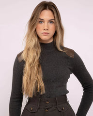 ONE TWENTY LEATHER PATCH SWEATER