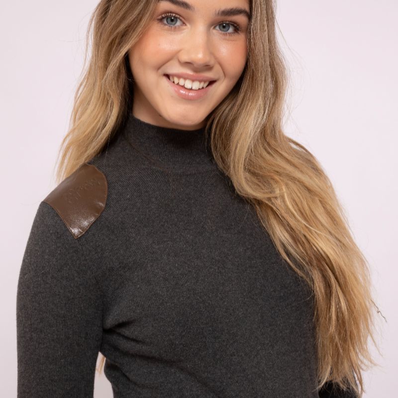 ONE TWENTY LEATHER PATCH SWEATER