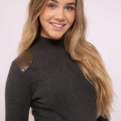 ONE TWENTY LEATHER PATCH SWEATER