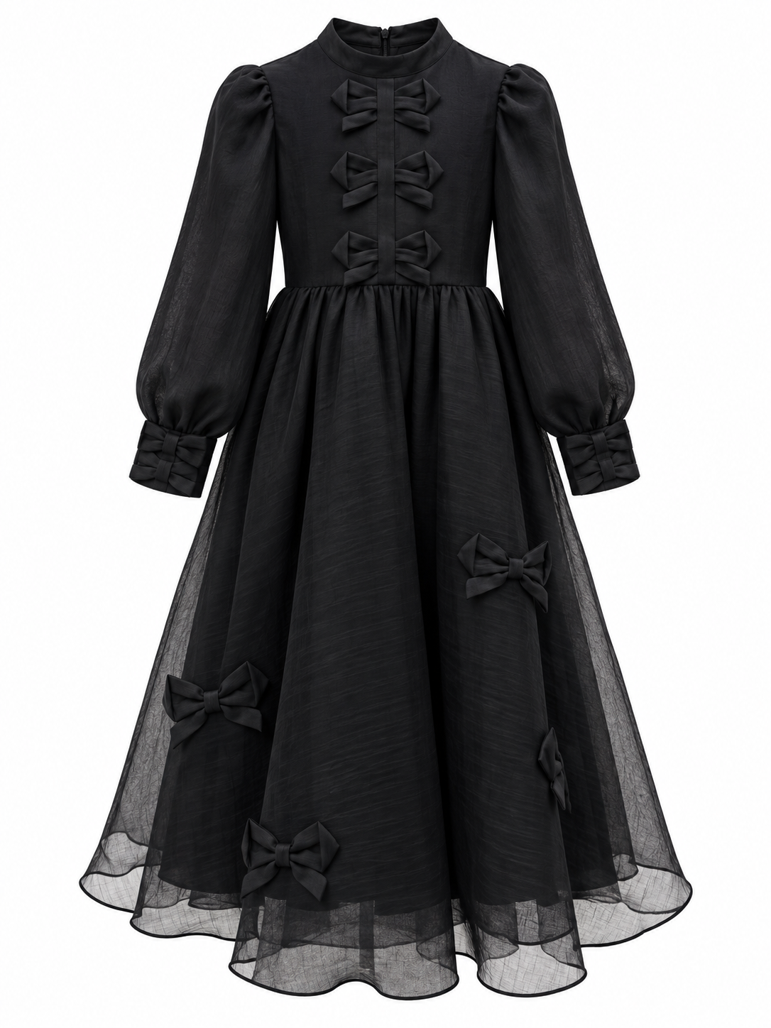 AMARELLA GAUZE BOW TRIM MIDI DRESS