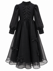 AMARELLA GAUZE BOW TRIM MIDI DRESS