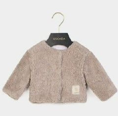 ESCADA 2PC GOLD BUTTON UP ESCADA SHEEP FUR JACKET WITH ESCADA LOGO HAT