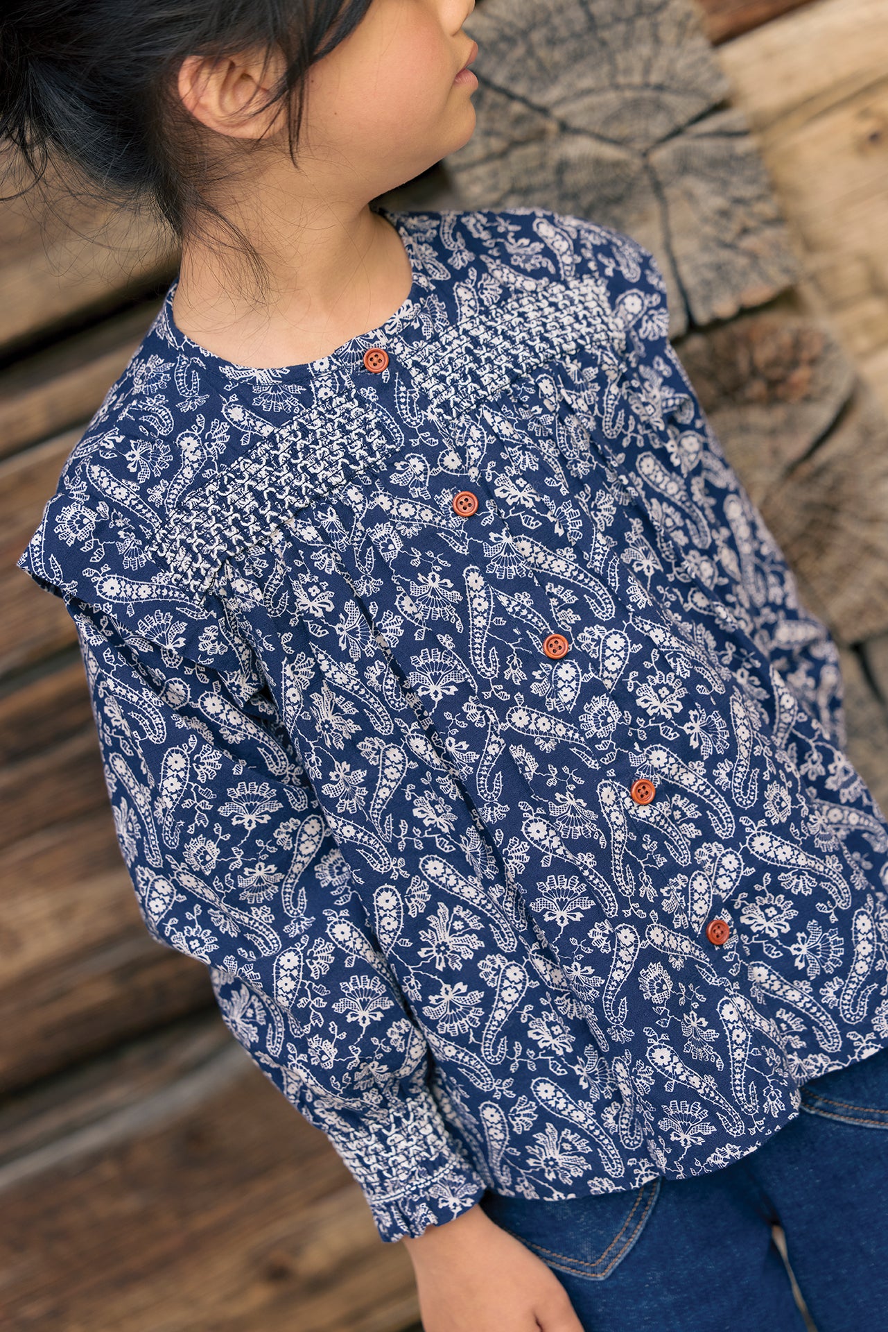 BONTON 2PC SMOCKED PAISLEY TOP AND SKIRT SET