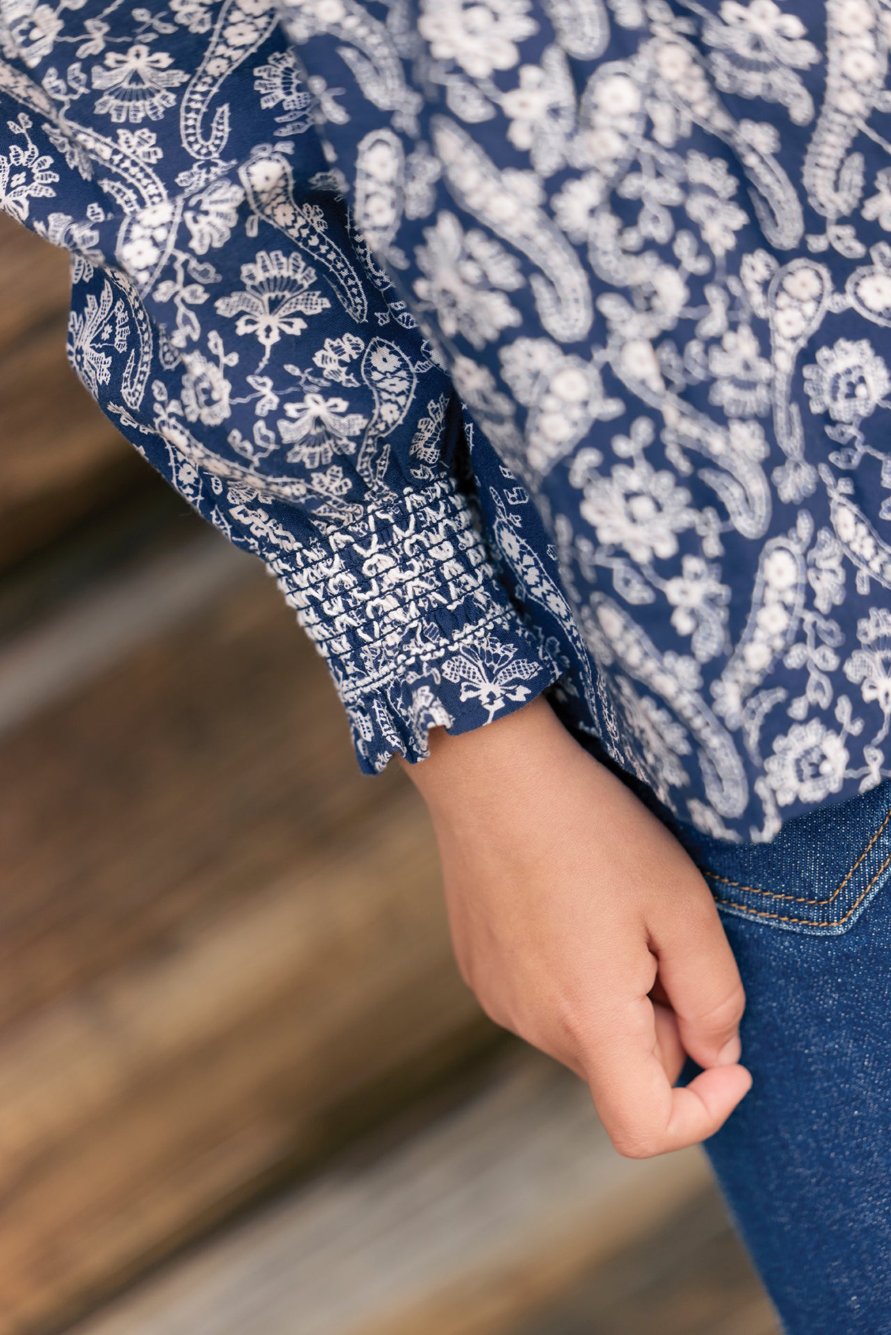 BONTON 2PC SMOCKED PAISLEY TOP AND SKIRT SET