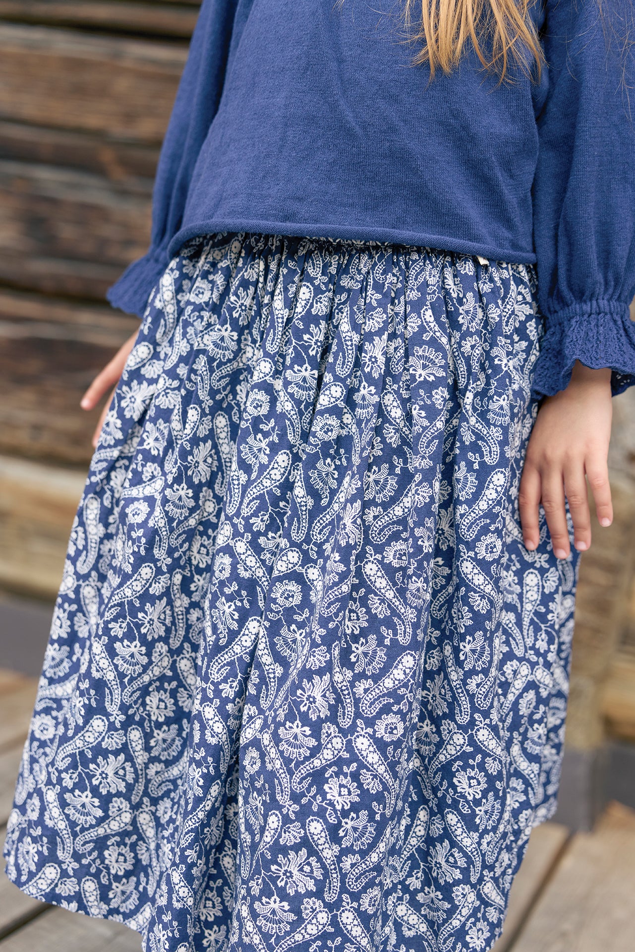 BONTON 2PC SMOCKED PAISLEY TOP AND SKIRT SET
