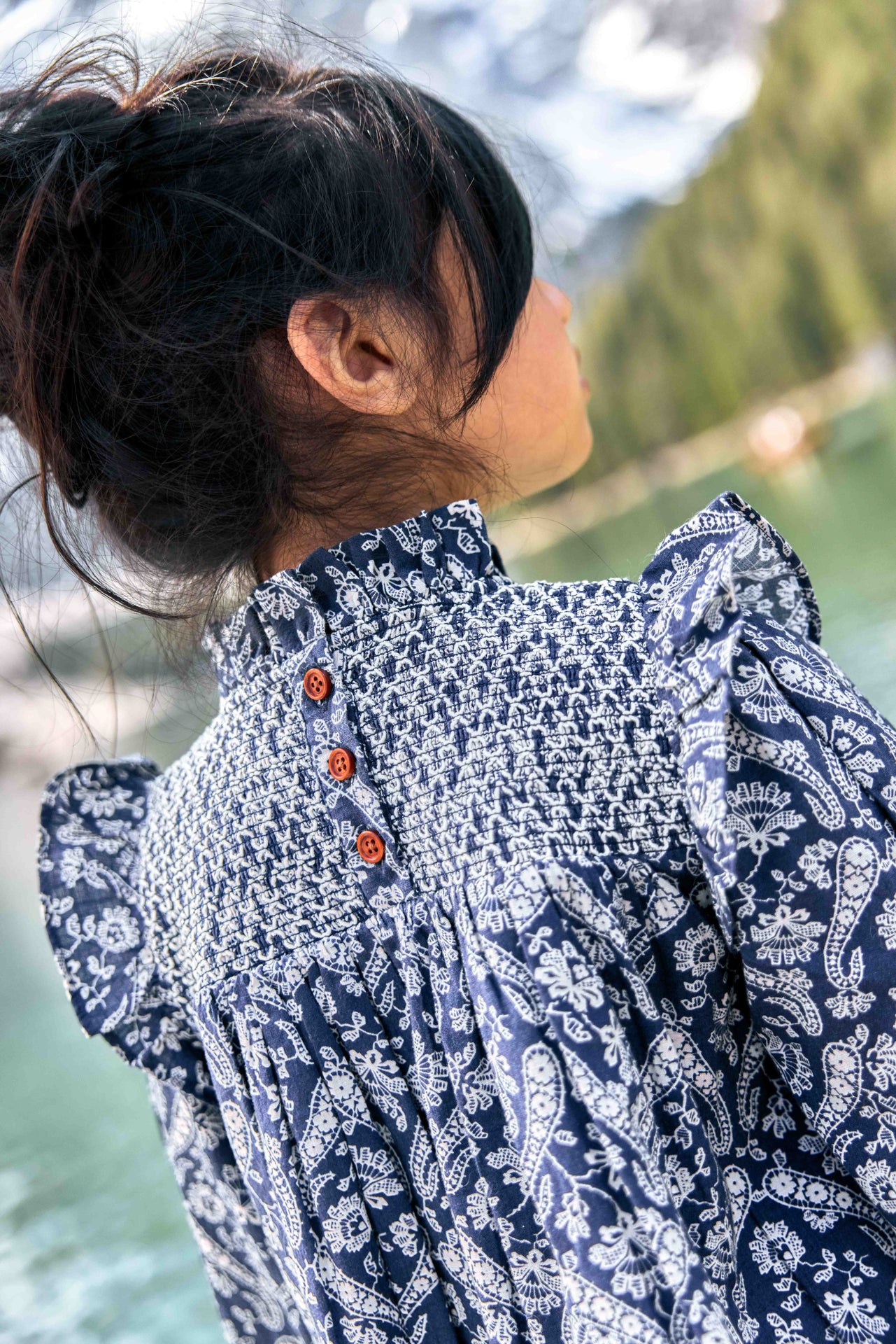 BONTON SMOCKED PAISLEY DRESS