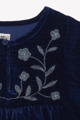 BONTON DAISY EMBROIDERY VELVET DRESS