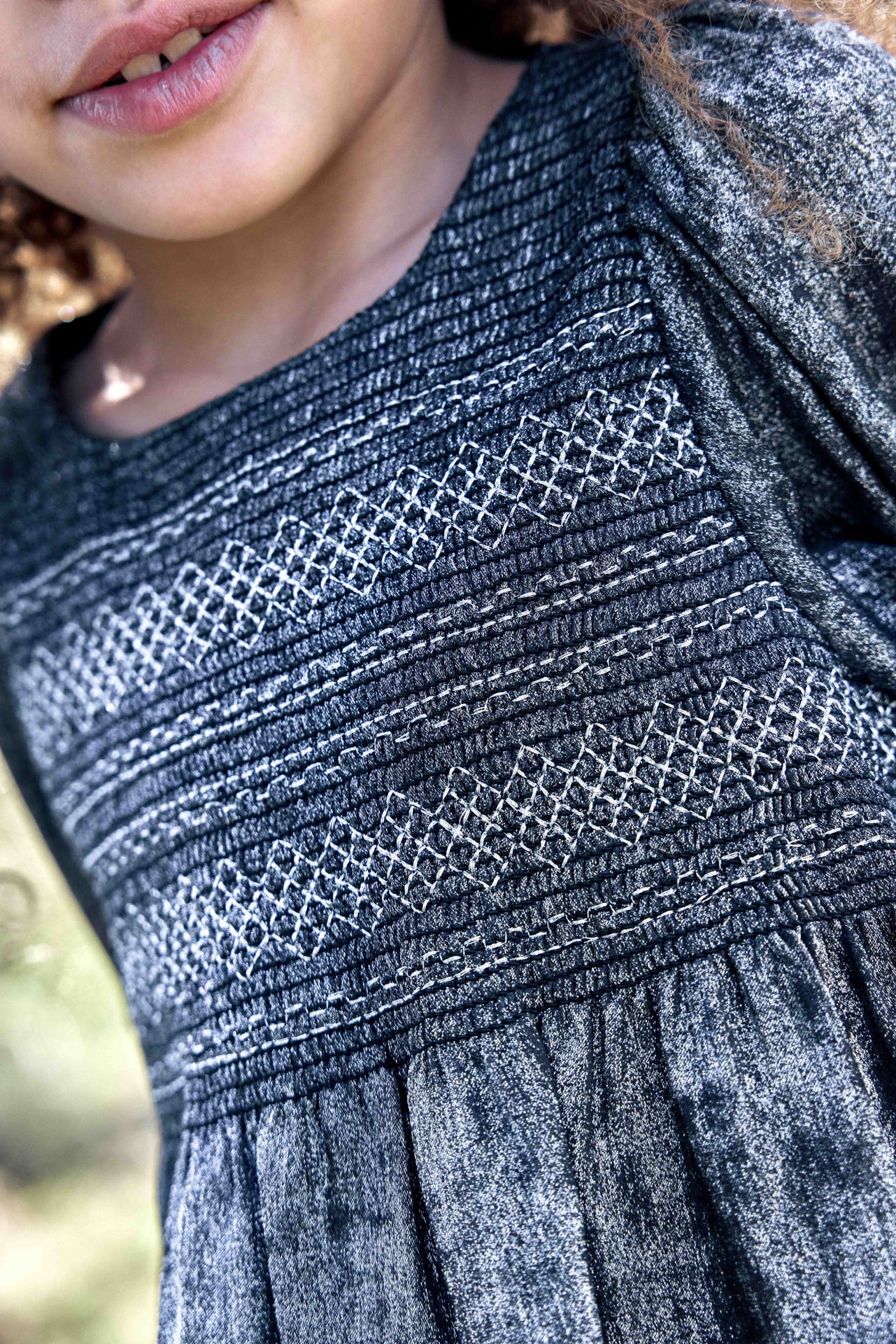 BONTON SMOCKED SHIMMER DRESS