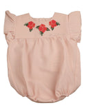 BELATI STRIPED SEERSUCKER ROMPER WITH BIG CROSS STITCH FLOWER EMBROIDERY