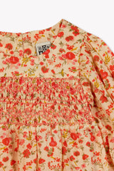 BONTON COLETTE L/S SMOCKED FLOWER PRINT DRESS