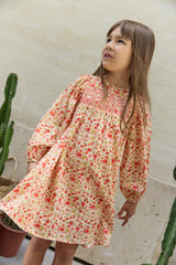 BONTON COLETTE L/S SMOCKED FLOWER PRINT DRESS