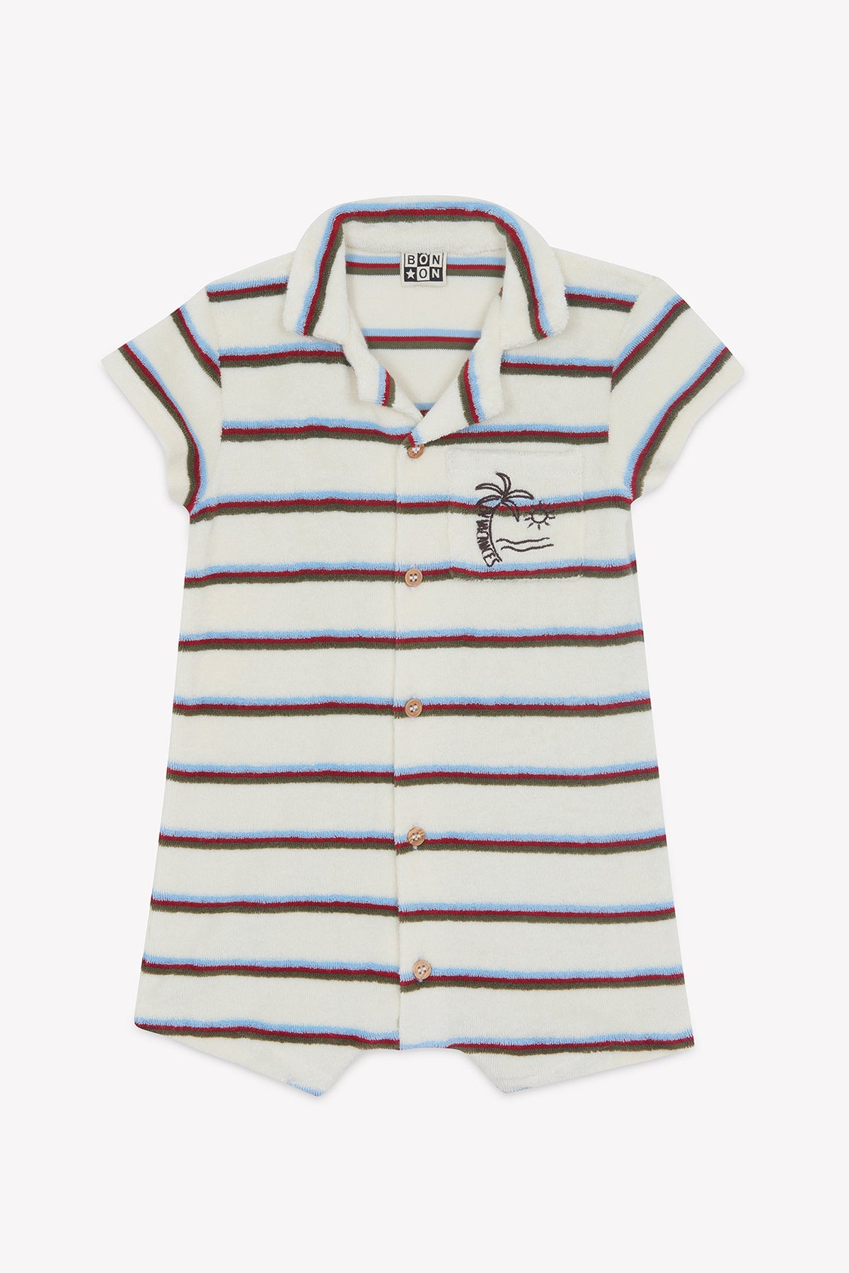 BONTON LILO PALM TREE GRAPHIC STRIPE ROMPER