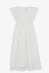 BONTON NOCE EMBROIDERED RUFFLE FLUTTER SLEEVE MAXI DRESS