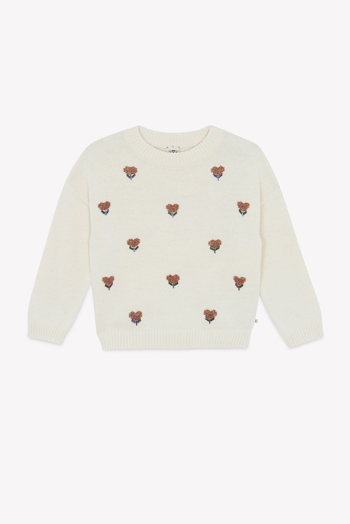 BONTON LOVELY BEADED HEART DETAIL SWEATER