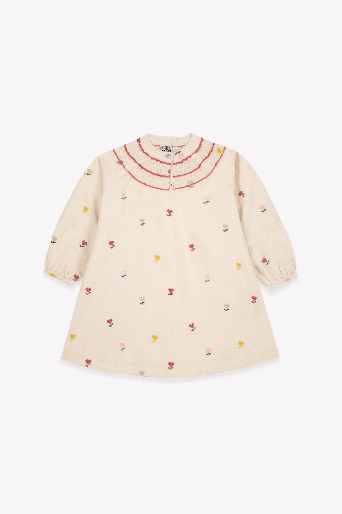 BONTON POUPEE  SMOCKED EMBROIDERED DETAIL DRESS