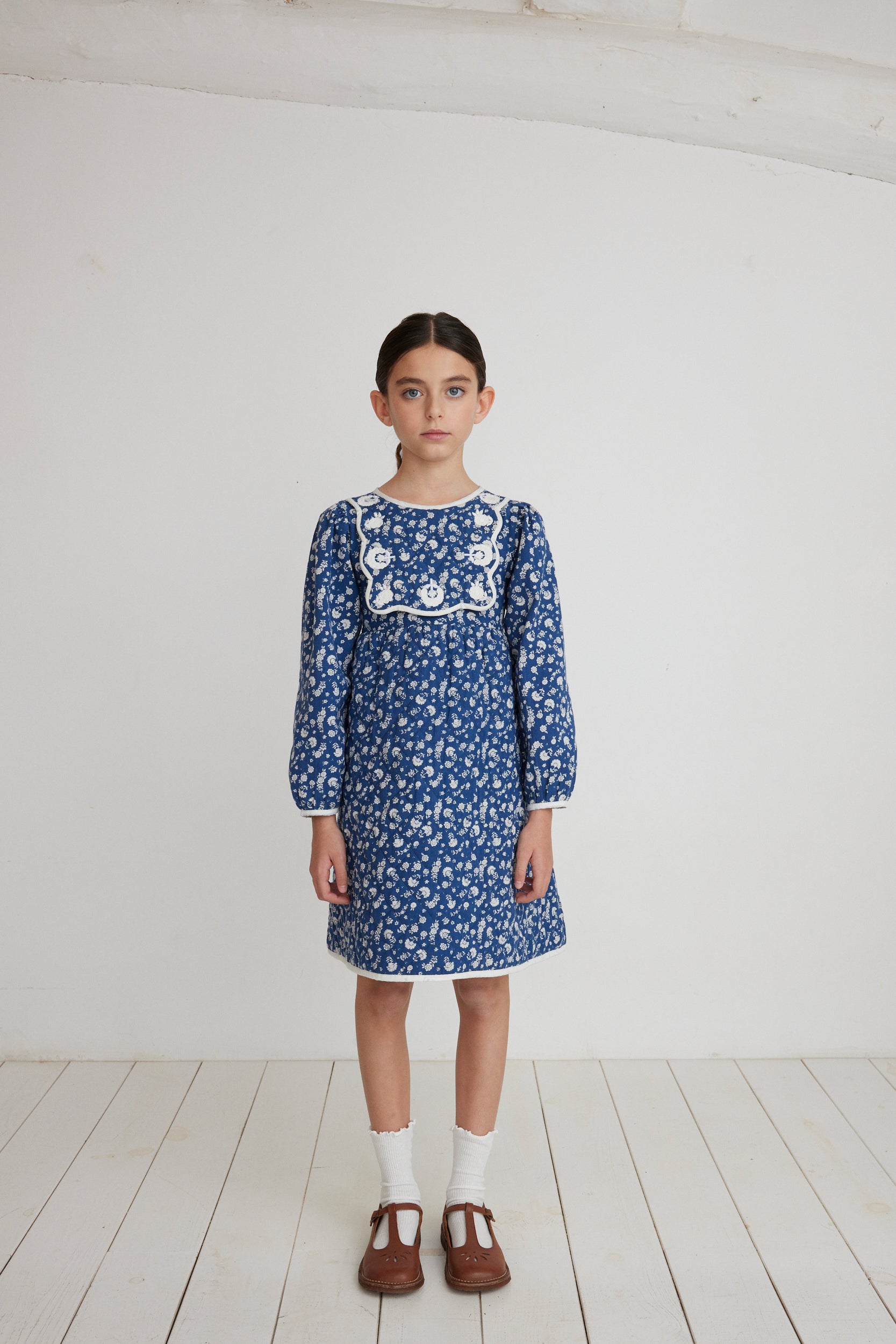 BEBE ORGANIC AMARI DITSY FLORAL BIB COLLAR DRESS