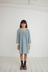 BEBE ORGANIC RHEA EMBROIDERED FLOWERS CHECKED DRESS