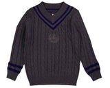 BELATI CABLE V-NECK EMBLEM KNIT SWEATER