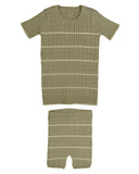 BELATI 2PC CABLE STRIPED KNIT SET WITH CONTRAST THIN STRIPES