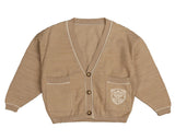 BELATI SLUB CARDIGAN WITH CONTRAST BINDING AND EMBROIDERED EMBLEM