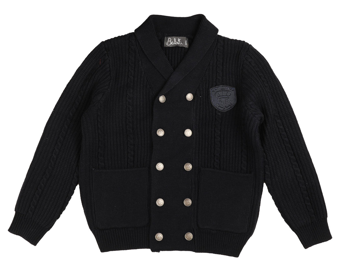 BELATI DOUBLE BREASTED CABLE CARDIGAN WITH SHAWL NECK