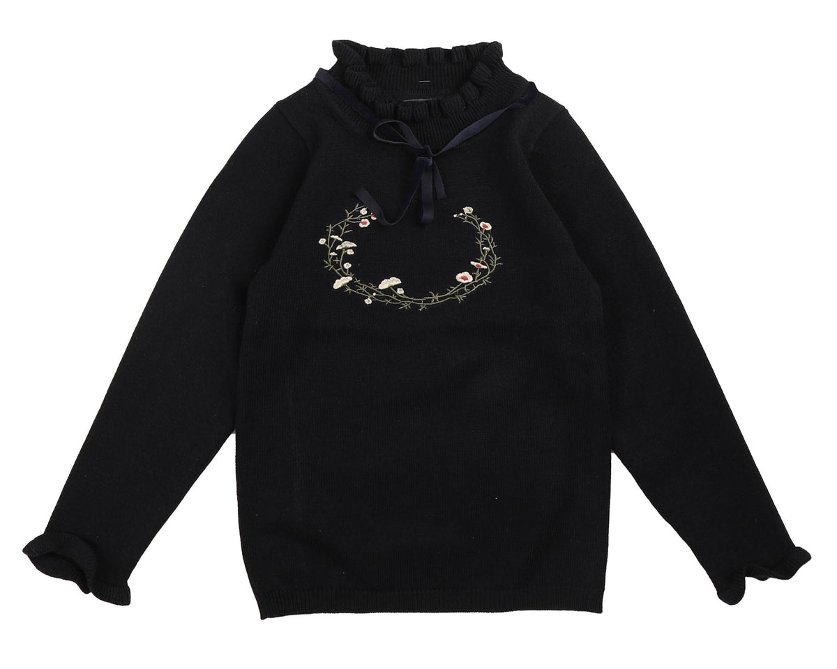 BELATI KNIT SWEATER WITH EMBROIDERED DETAIL AND NECK RIBBON