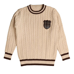 BELATI CABLE KNIT SWEATER WITH PLAID BADGE