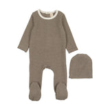 BONJOY 2PC STRIPED FOOTIE+SOLID BEANIE SET