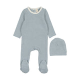 BONJOY 2PC STRIPED FOOTIE+SOLID BEANIE SET