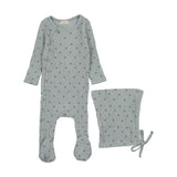 BONJOY 3PC LEAF PRINT FOOTIE+BONNET+BLANKET SET