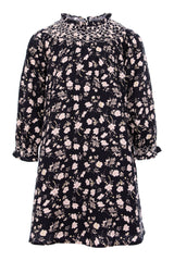 PERNILLE LONG SLEEVE SMOCKED RUFFLE BEIGE FLOWER ALLOVER PRINT DRESS