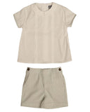 BELATI 2PC CONTRAST TRIMS SHIRT WITH TUCKS AND SHORTS SET