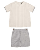 BELATI 2PC CONTRAST TRIMS SHIRT WITH TUCKS AND SHORTS SET