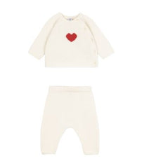 Petit Bateau 2PC KNIT SET SWEATER WITH HEART GRAPHIC PANTS