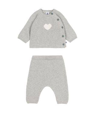 Petit Bateau 2PC KNIT SET SWEATER WITH HEART GRAPHIC PANTS