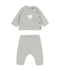 Petit Bateau 2PC KNIT SET SWEATER WITH HEART GRAPHIC PANTS