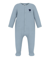 PETIT BATEAU FRONT SNAP VELOUR FOOTIE WITH HEART DETAIL