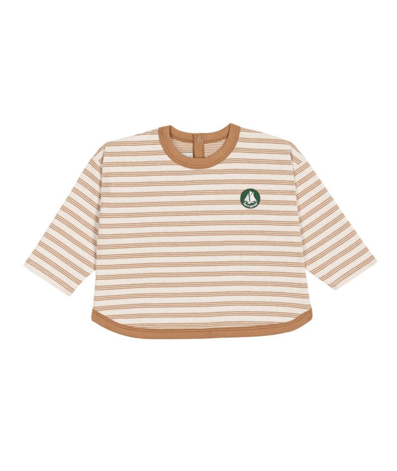 PETIT BATEAU LONG SLEEVE STRIPE LOGO TEE