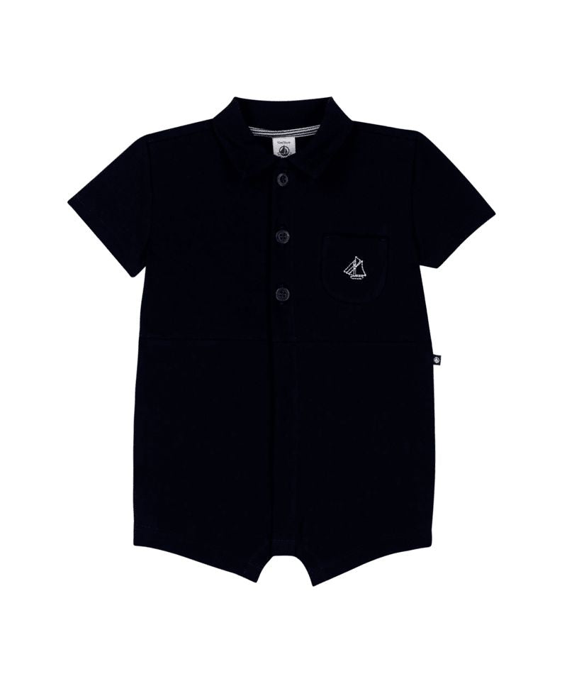 PETIT BATEAU SHORT SLEEVE ROMPER WITH COLLAR