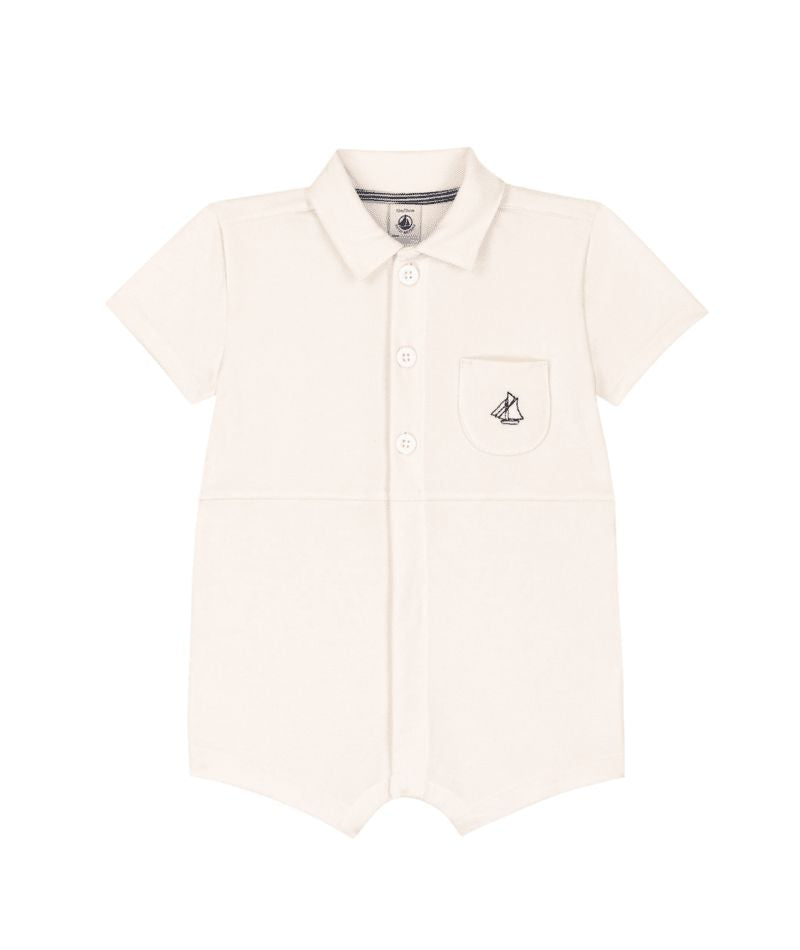 PETIT BATEAU SHORT SLEEVE ROMPER WITH COLLAR