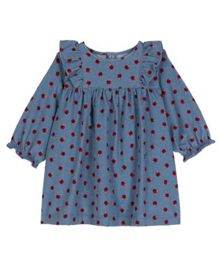 PETIT BATEAU LONG SLEEVE CORDUROY APLLE PRINT DRESS